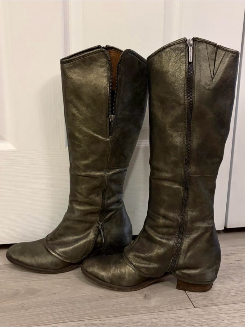 Donald J. Pliner Women's Tall Leather Boots in Dark Metallic Olive